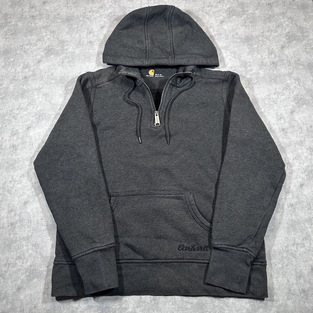 Carhartt Gray Hooded Quater Zip Pullover Sweatshirt Womens Medium